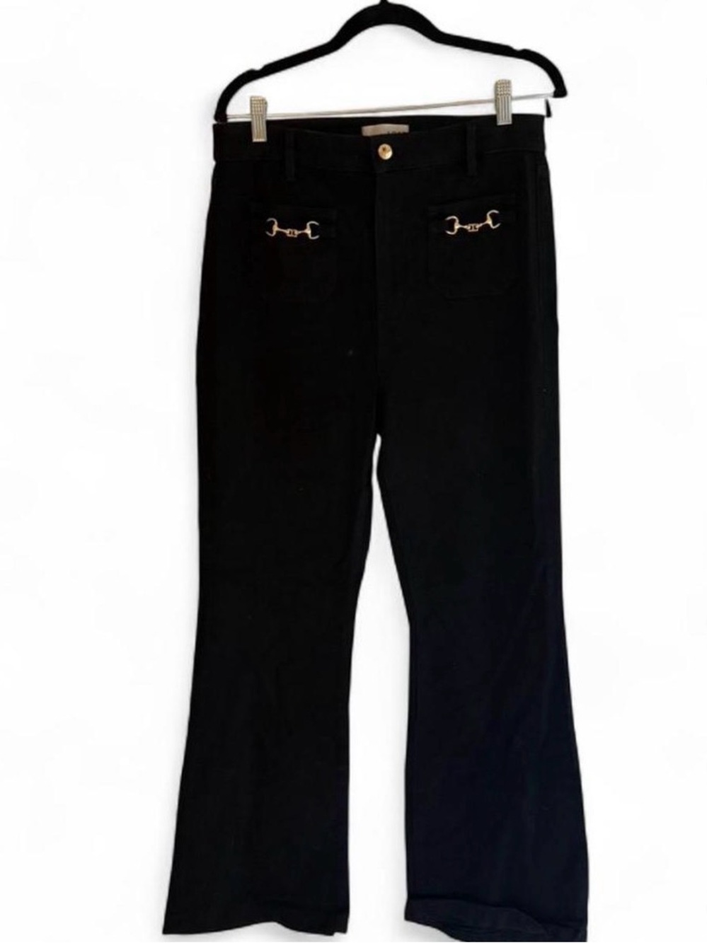 Black Women’s High-Rise Wide Leg Pants with Horsebit Gold Hardware